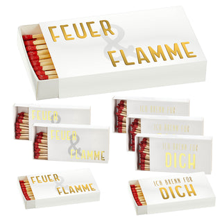 Streichhölzer Spruch 8er Set 2 Motive 10cm lang 12.5x2x6,5cm weiß gold Karton Zündhölzer Streichholzschachtel Anzünder