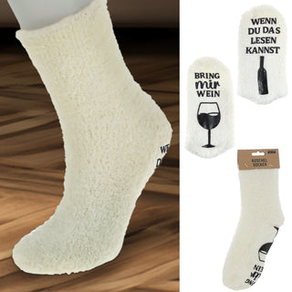 Kuschelsocken mit Spruch ABS weiß onesize Polyester Gummi warm kuschelig Strümpfe Bettsocken Winterstrümpfe