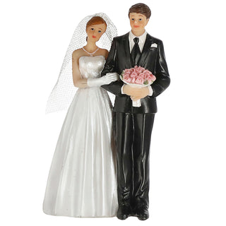 Hochzeitspaar Tortenaufsatz 8x13x5cm weiß schwarz Polyresin Tortenfigur Dekofigur Blumenstrauß Braut Bräutigam