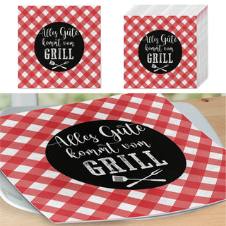Servietten 'Alles Gute vom Grill' 80er Set 33x33cm 3-lagig Papierserviette stoffähnlich Grillzubehör Tischdeko Grillserviette