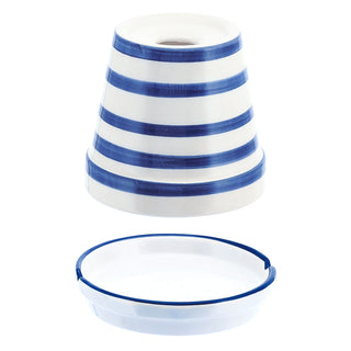 Sturmaschenbecher 2er Set weiß dunkelblau hellblau gestreift Ø12cm Dolomit Aschenbecher Windaschenbecher Topf