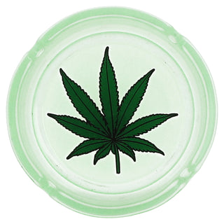 Glasaschenbecher 'Glow in the Dark' 6er Set Ø10cm Glas rund Aschenbecher stapelbar Leuchtfunktion Cannabis-Design fluoreszierend
