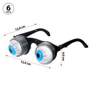 Partybrille Glubschaugen 6er Set 12x4cm Kunststoff Augen an Federn Verkleidung Halloween Fasching Spiralaugen