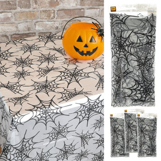 Tischdecke Halloween 4er Set Kunststoff 140x270cm Spinnennetz Kürbisgesicht Tischauflage Plastikdecke