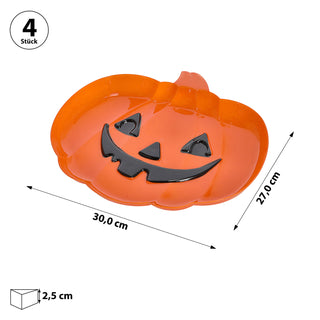 Dekoteller 4er Set 'Pumpkin' Kürbisform Kunststoff orange schwarz 30x2,5x27cm Teller mit Kürbisgesicht Halloween