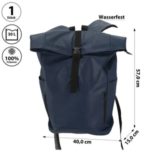 Falt Rucksack Minor 30l anthrazit 40x57x15cm Polyester Water Resitant Rubber Finish Reißverschlusstaschen Eingriffstaschen wasserabweisend Rolltop