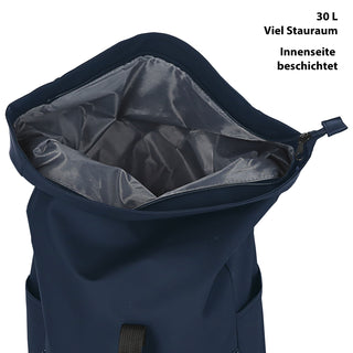 Falt Rucksack Minor 30l dunkelblau 40x57x15cm Polyester Water Resitant Rubber Finish Reißverschlusstaschen Eingriffstaschen wasserabweisend Rolltop
