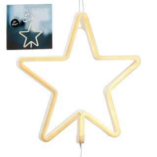 LED Neon Stern zum Hängen warmweiß 28x28cm Wandleuchte Weihnachtsdeko Neonlicht