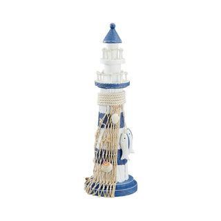 Leuchtturm mit Fischen Muscheln Netz H32cm blau/weiß Deko Maritim Nordsee